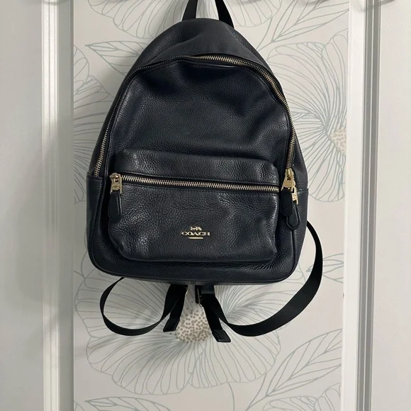 Coach | Bags | Coach Navy Blue Leather Backpack With Gold  display picture 1